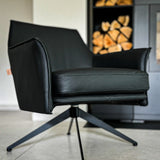 SIX Ledersessel Dreh-Club-Sessel Aurio Schwarz, Metall