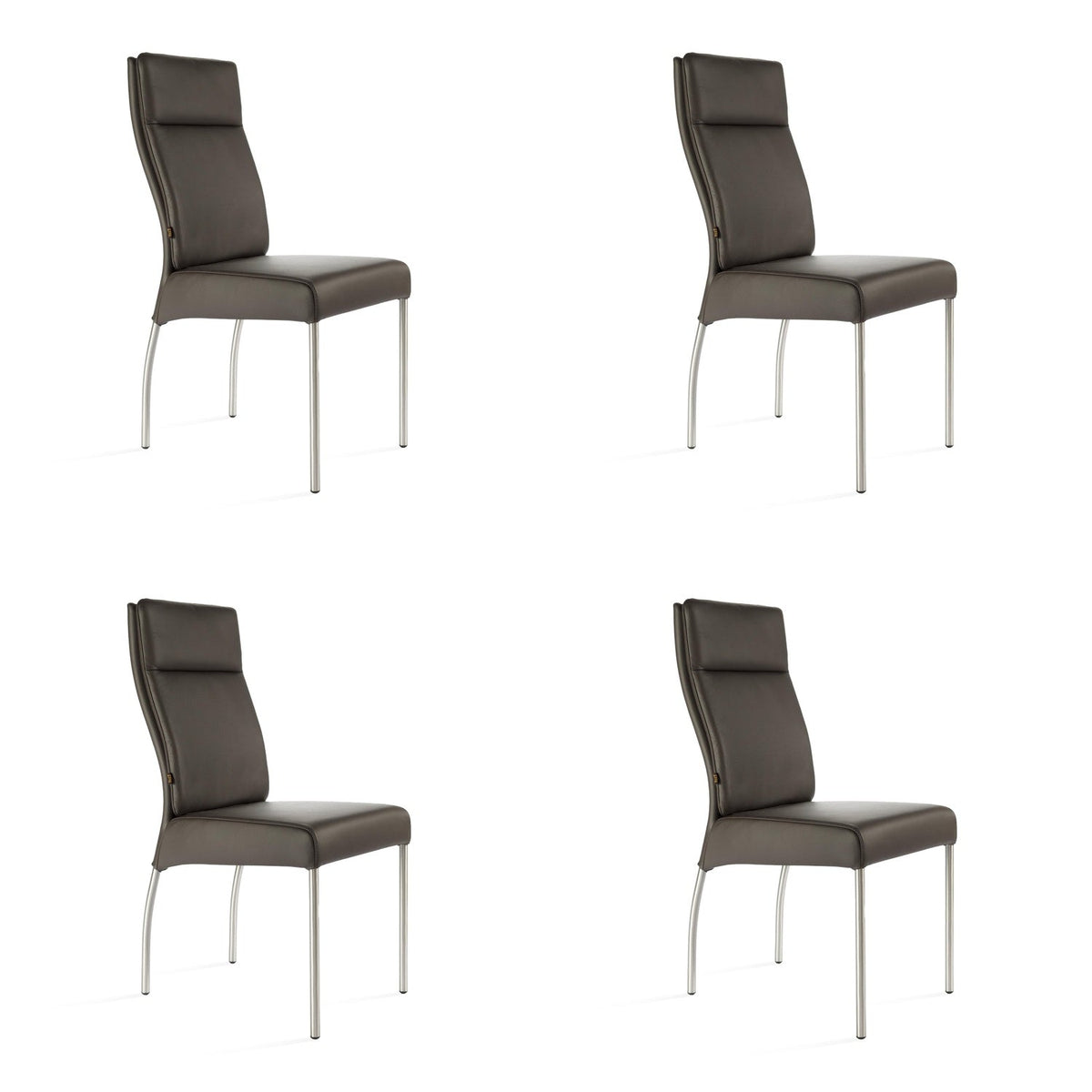 SIX chaise en cuir Gatto marron, acier inoxydable – chaises autour de la table à manger