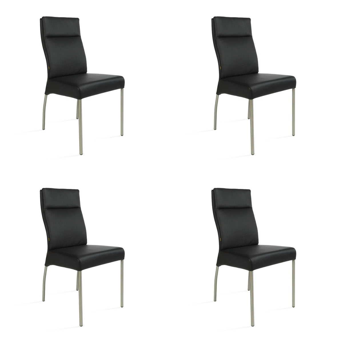 SIX chaise en cuir Gatto noir, acier inoxydable – chaises autour de la table à manger