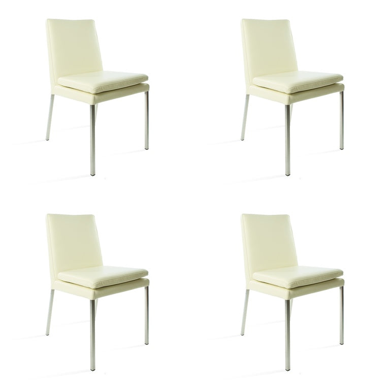 SIX chaise en cuir Stella blanc crème (2201), acier inoxydable – chaises autour de la table à manger