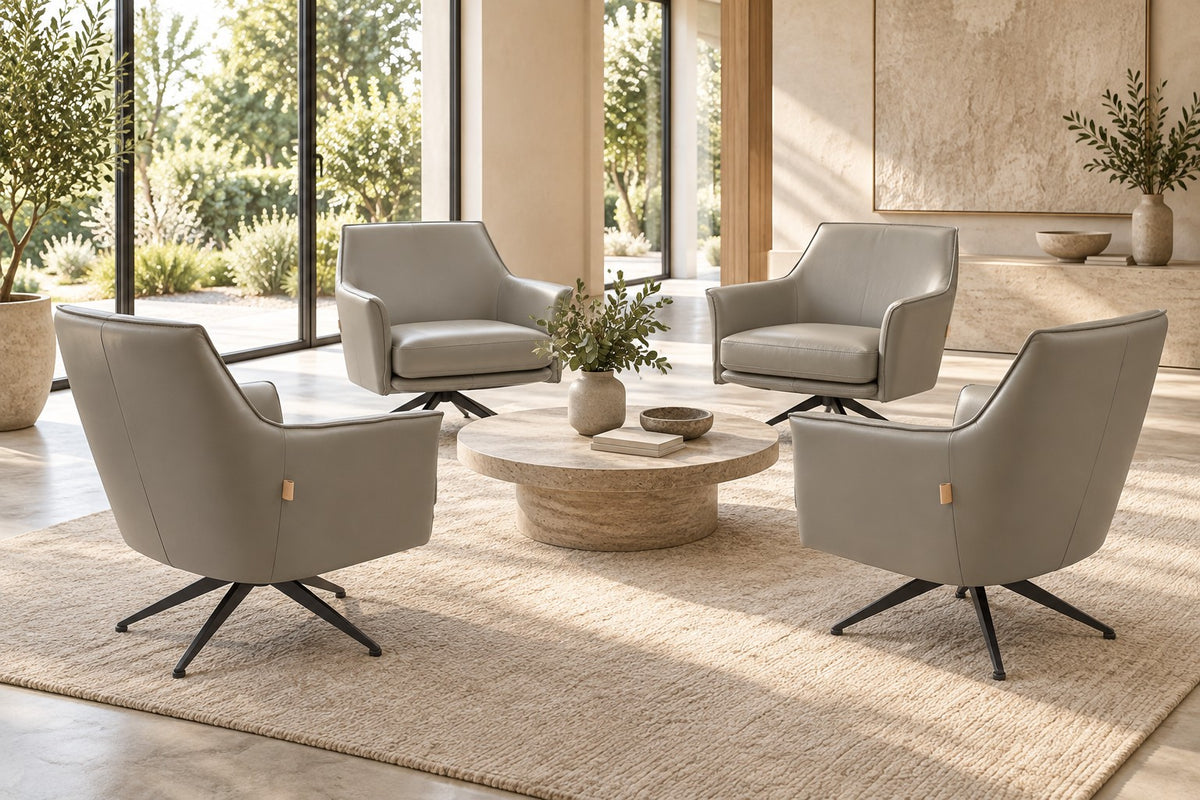 SIX leather armchair swivel club armchair Aurio grey, metal – set of 4