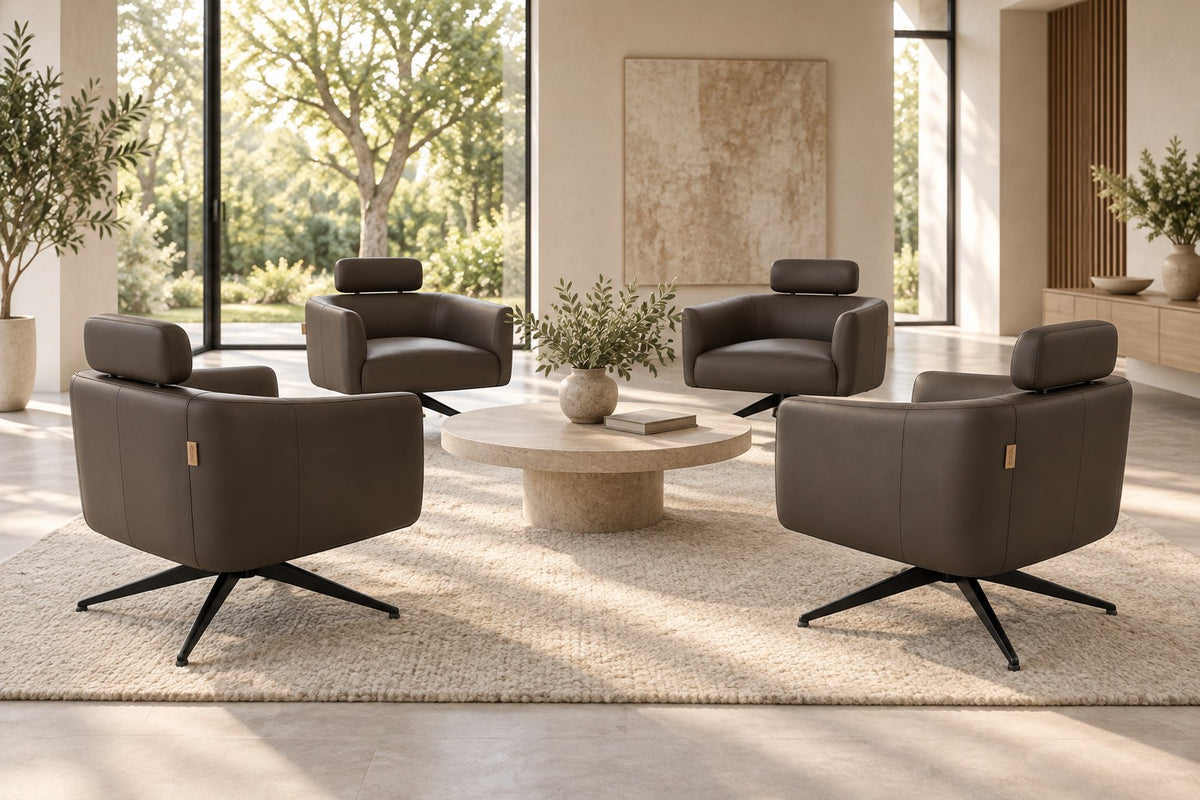 SIX leather armchair Elito brown, metal – set of 4