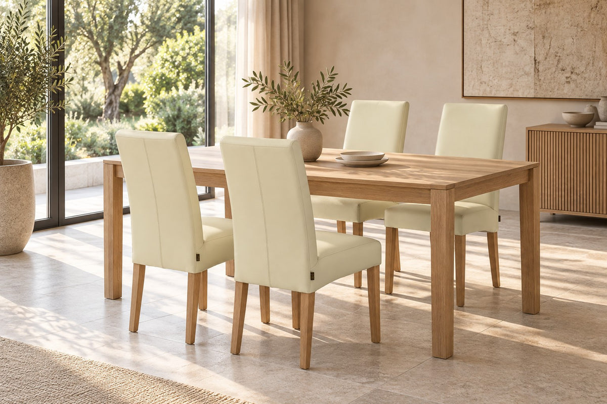 SIX leather chair Bambi cream white, oak – set of 4