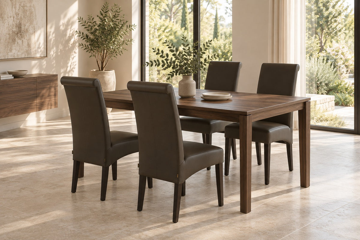 SIX Lederstuhl Felice Braun, Hartholz (Wenge) – 4er-Set