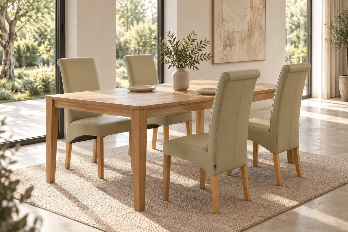 SIX Lederstuhl Felice Sand, Eiche – 4er-Set