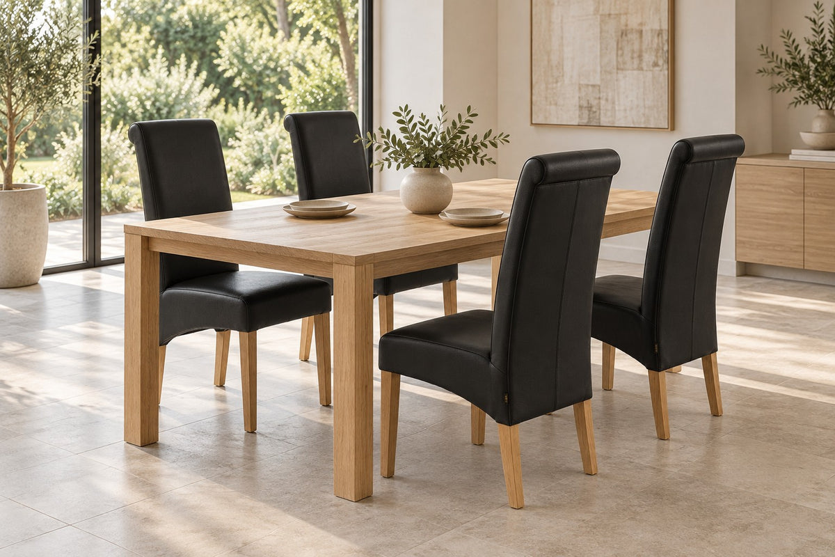 SIX leather chair Felice black, oak – set of 4