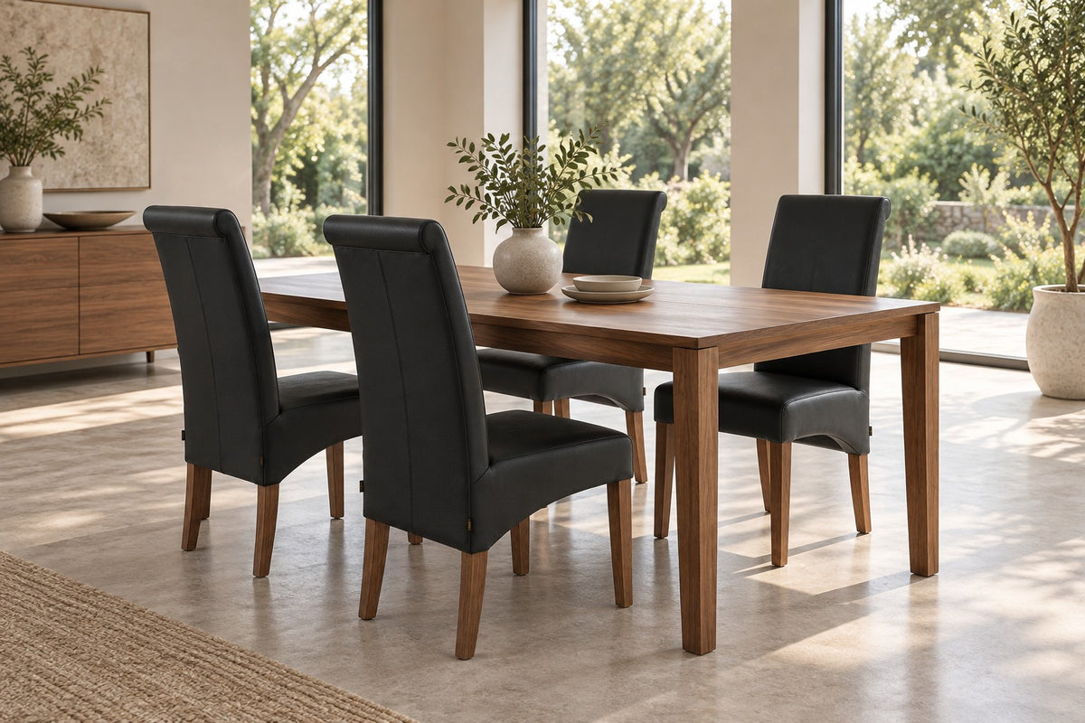 SIX leather chair Felice black, walnut – set of 4