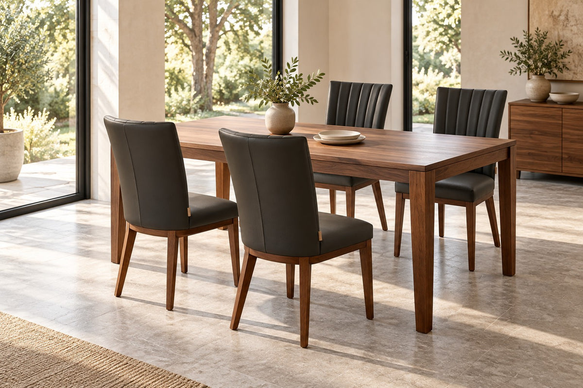 SIX Lederstuhl Fenci Schwarz, Nussbaum – 4er-Set