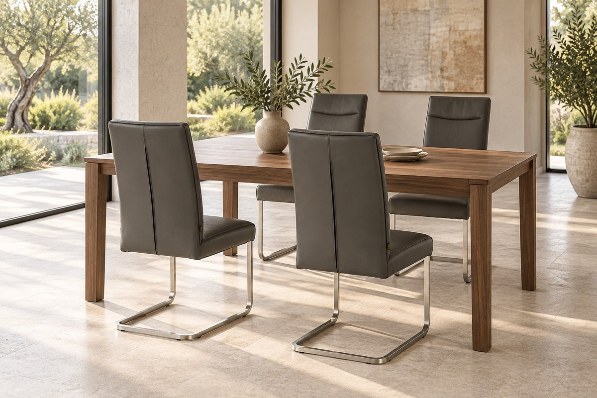 SIX leather chair cantilever Lemgo cowhide gray stainless steel – set of 4