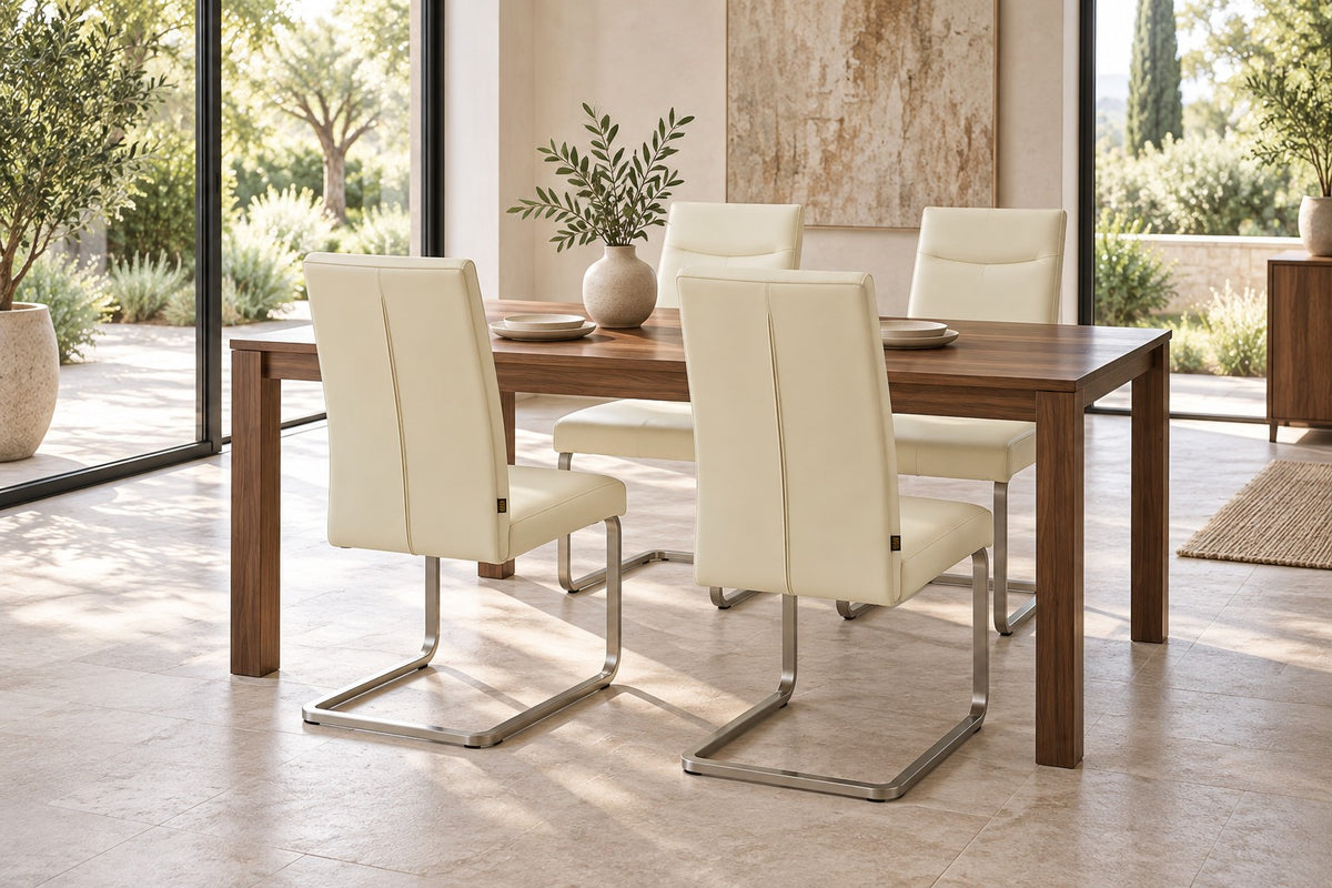 SIX leather chair cantilever Lemgo cowhide white stainless steel – set of 4