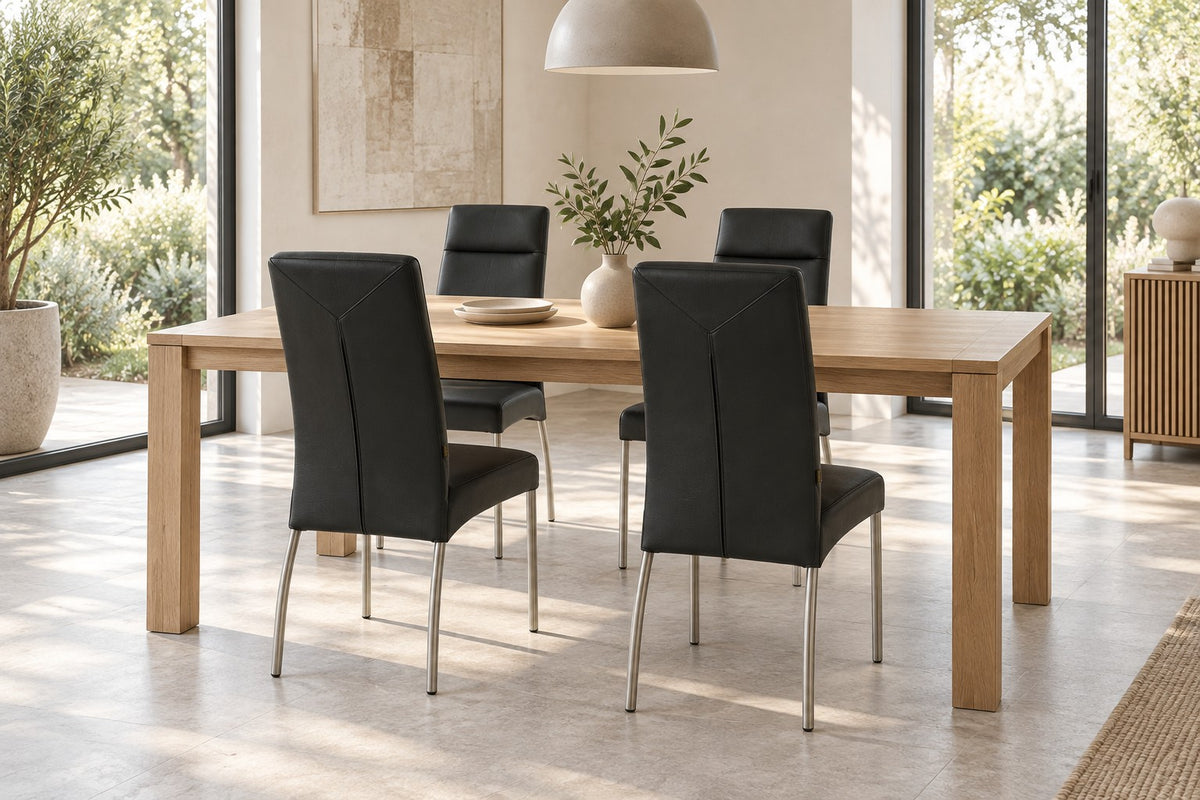 SIX Lederstuhl Gatto Schwarz, Edelstahl – 4er-Set