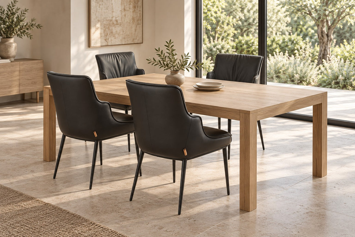 SIX Lederstuhl Lusso Schwarz, Metall – 4er-Set