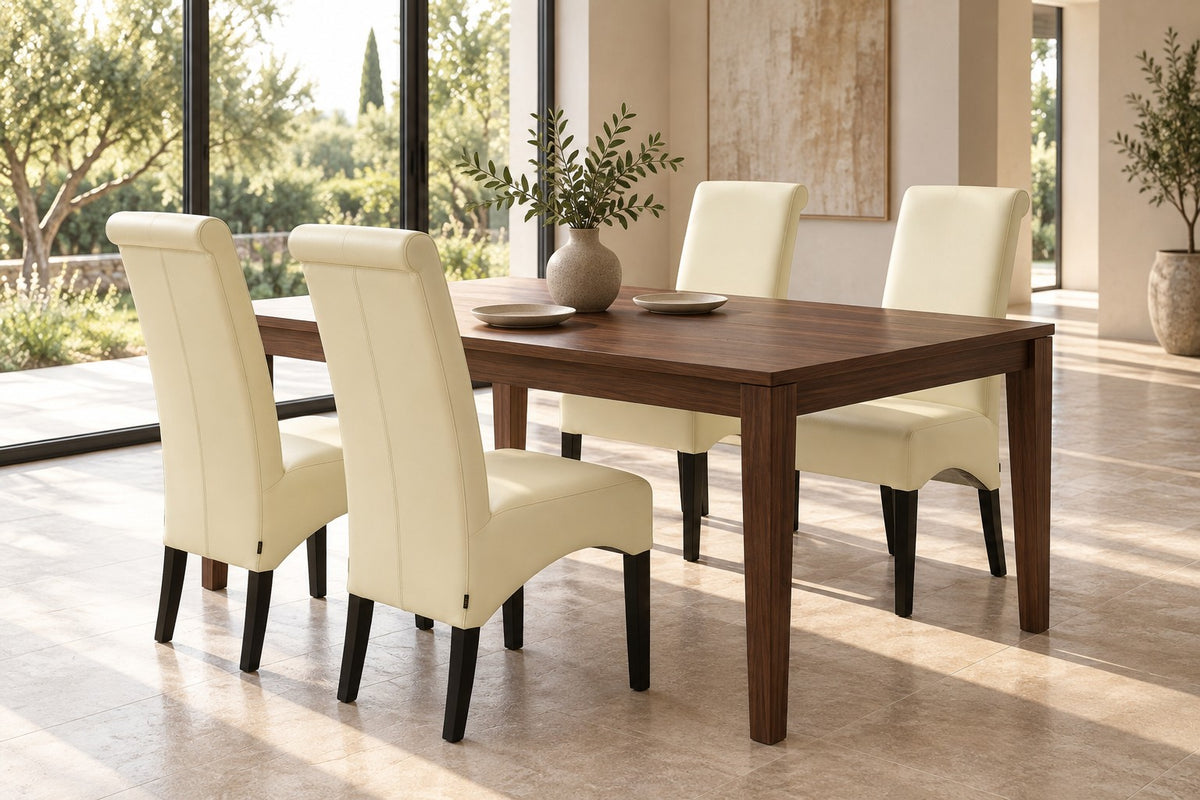 SIX chaise en cuir Regina à ressorts blanc crème (2201), bois dur (wengé) – lot de 4