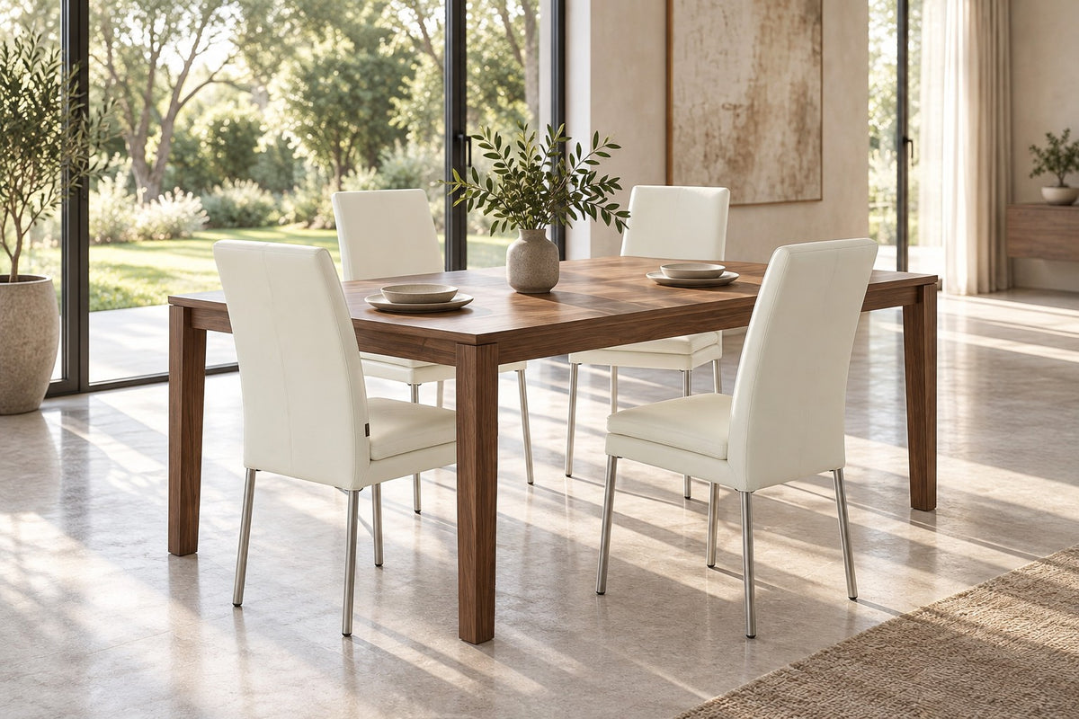 SIX leather chair Ricco cream white (2201), stainless steel – set of 4