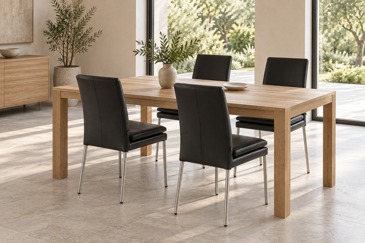 SIX leather chair Ricco black, stainless steel – set of 4