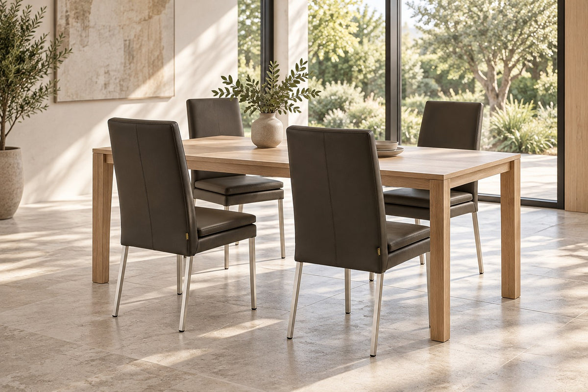Chaise en cuir SIX Stella marron foncé, acier inoxydable – lot de 4
