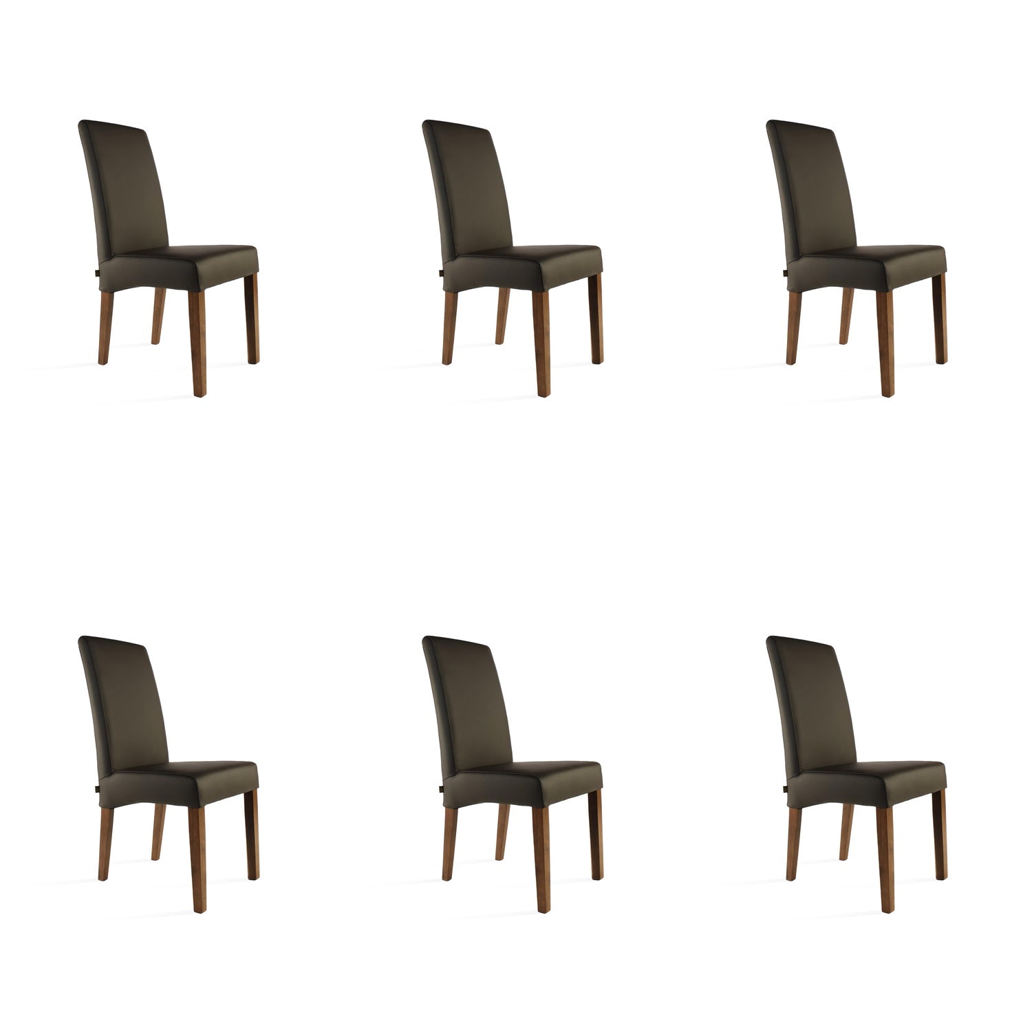 SIX Lederstuhl Bambi Dunkelbraun, Nussbaum – 6er-Set