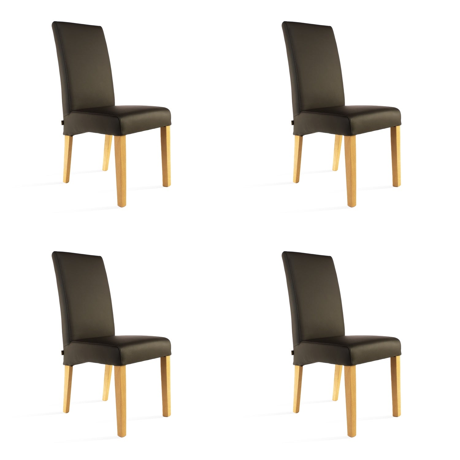 SIX Lederstuhl Bambi Dunkelbraun, Eiche – 4er-Set