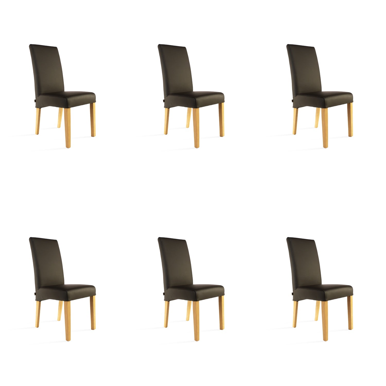 SIX Lederstuhl Bambi Dunkelbraun, Eiche – 6er-Set