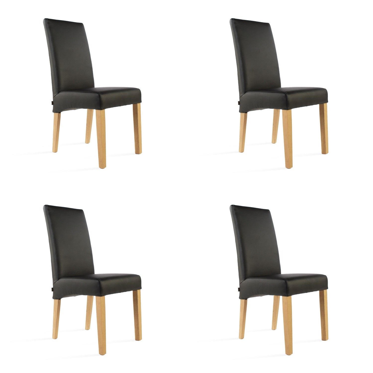 SIX Lederstuhl Bambi Schwarz, Eiche – 4er-Set
