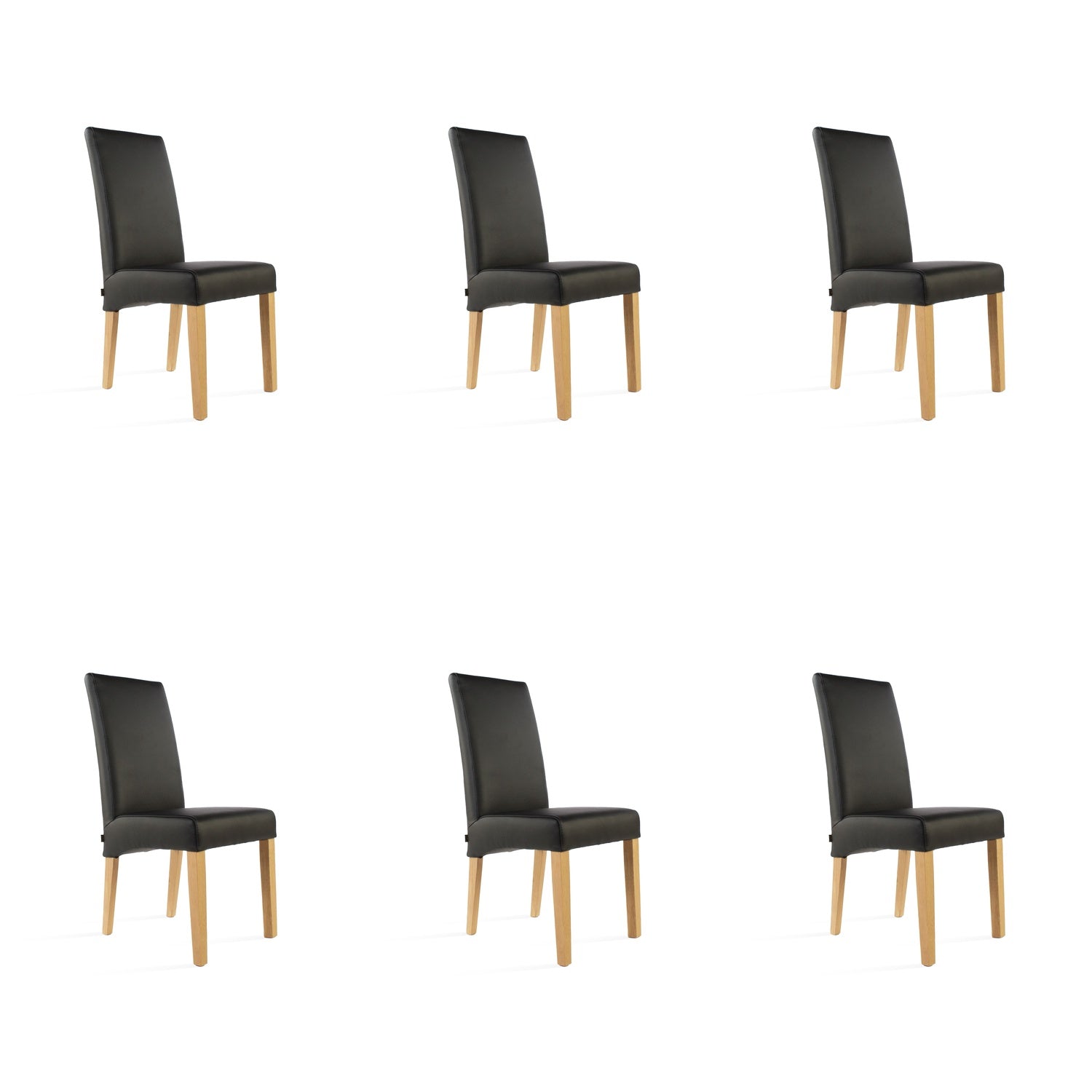 SIX Lederstuhl Bambi Schwarz, Eiche – 6er-Set