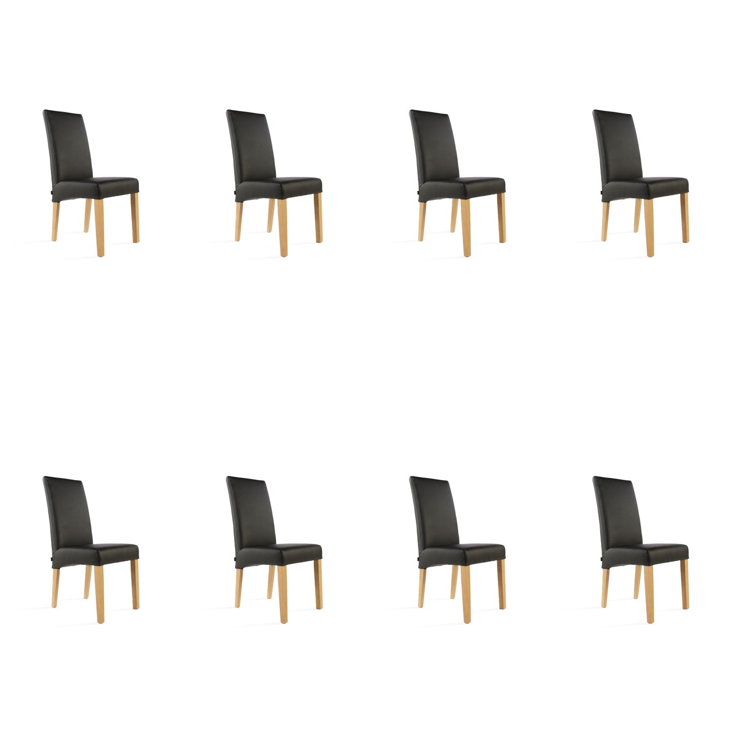 SIX Lederstuhl Bambi Schwarz, Eiche – 8er-Set