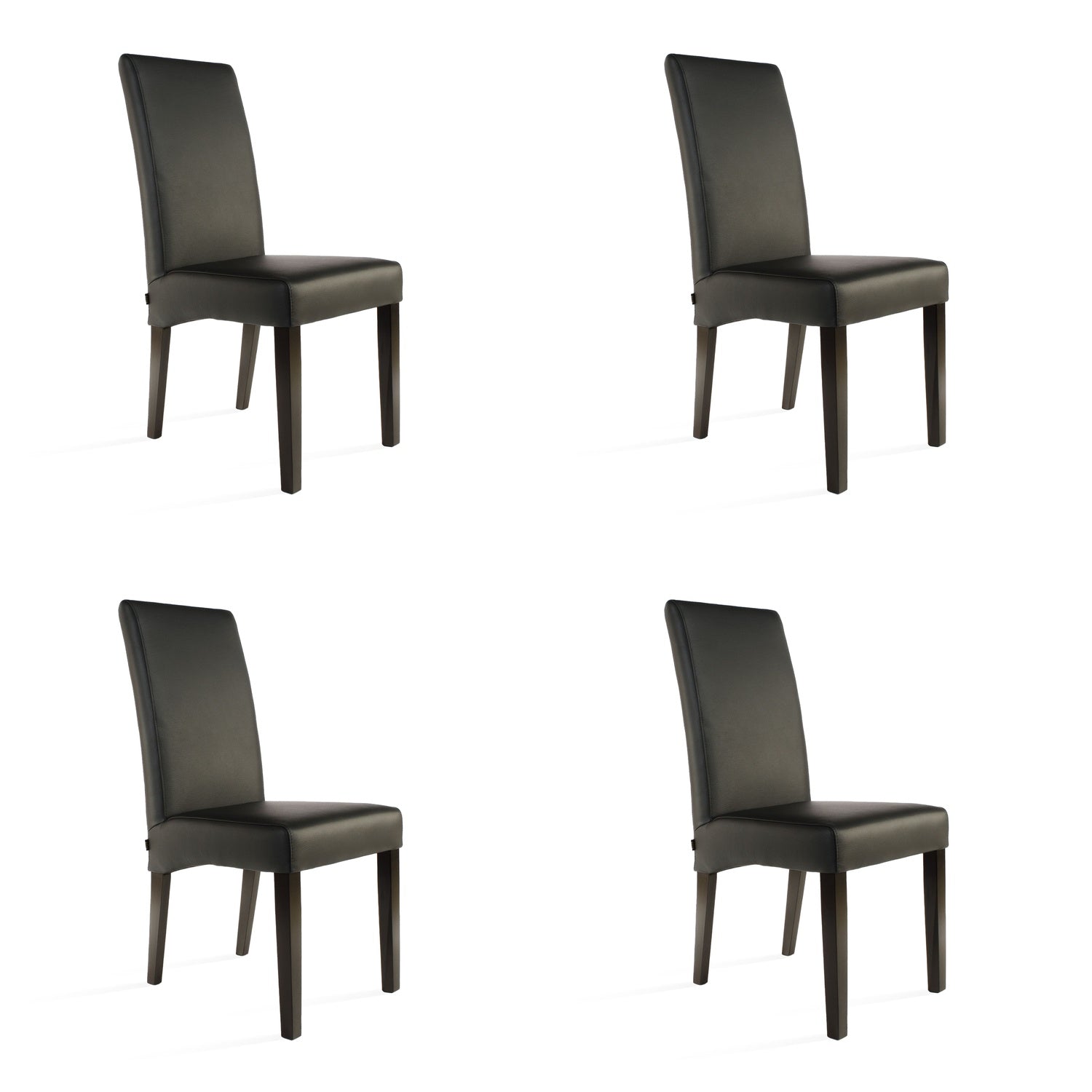 SIX Lederstuhl Bambi Schwarz, Hartholz (Wenge) – 4er-Set