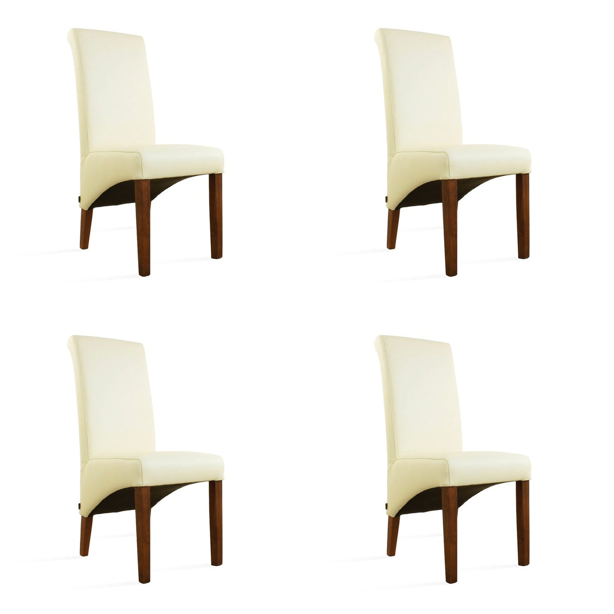 SIX chaise en cuir Felice blanc crème, noyer – chaises autour de la table à manger