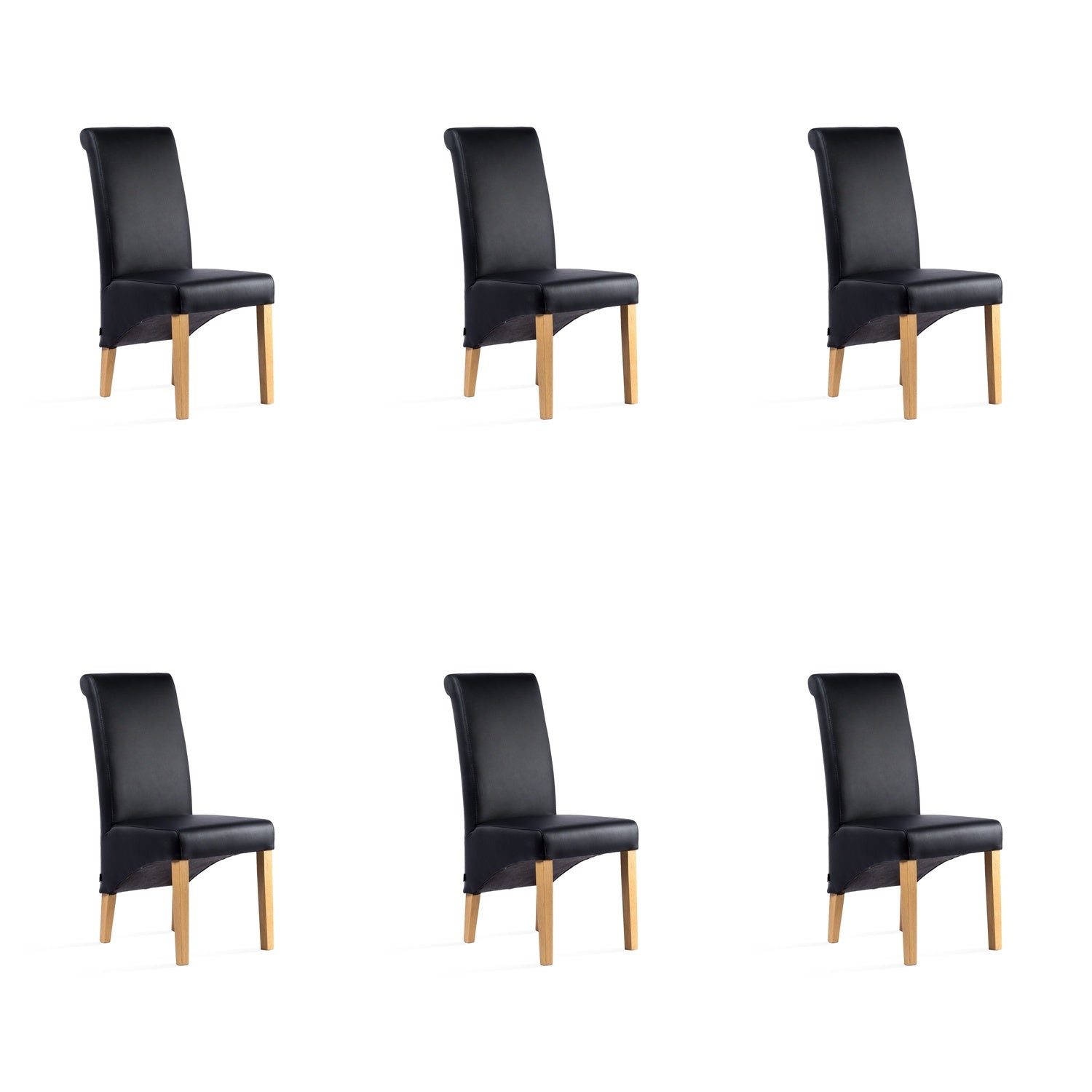 SIX Lederstuhl Felice Schwarz, Eiche - Sets