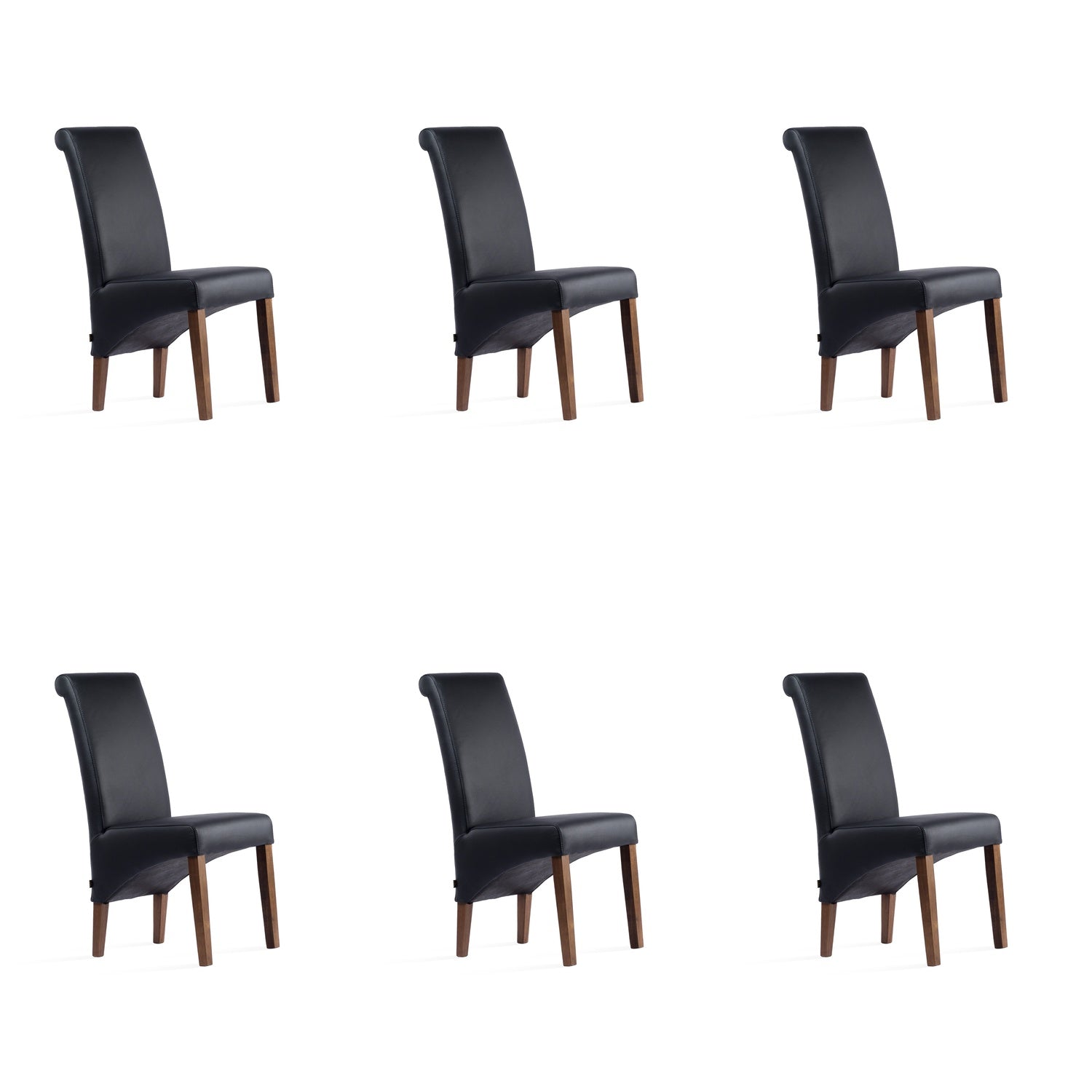 SIX Lederstuhl Felice Schwarz, Nussbaum - Sets