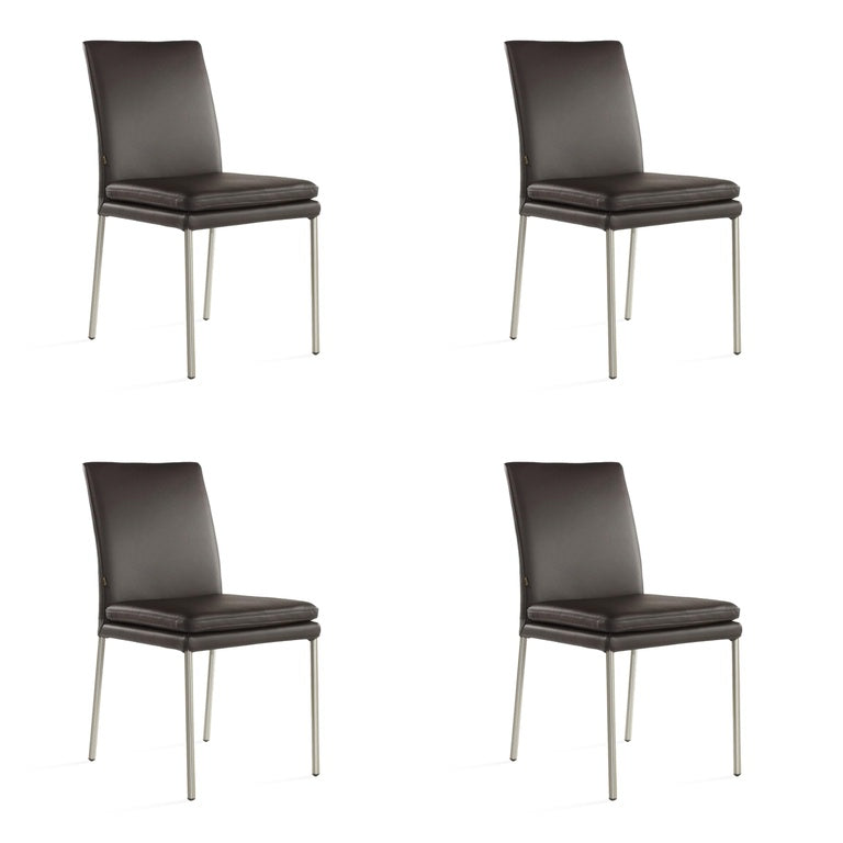 SIX Lederstuhl Ricco Braun, Edelstahl gebürstet - Sets