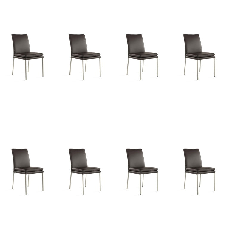 SIX Lederstuhl Ricco Braun, Edelstahl gebürstet - Sets