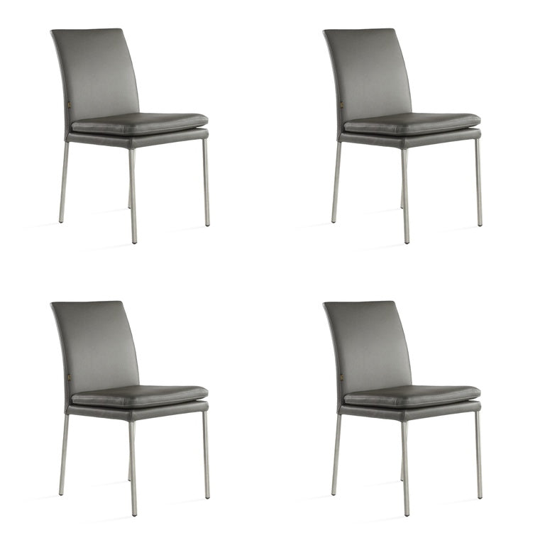 SIX chaise en cuir Ricco gris, acier inoxydable – chaises autour de la table à manger