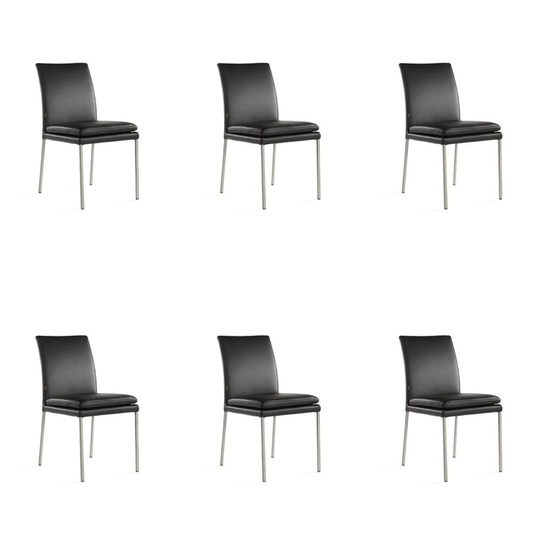 SIX Lederstuhl Ricco Schwarz, Edelstahl - Sets