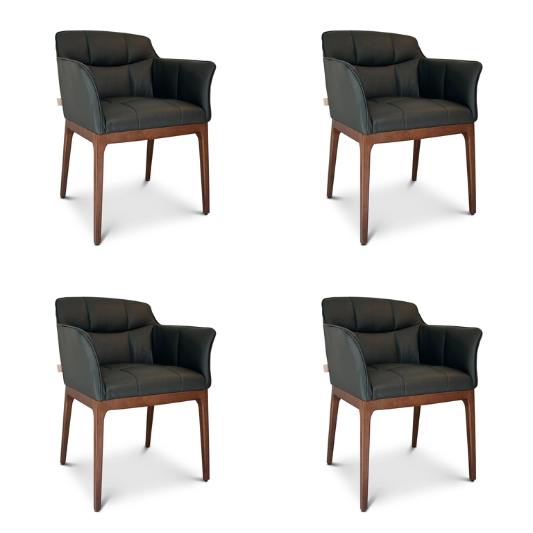 SIX Zeta chaise de salle à manger en cuir véritable avec accoudoirs - marron, noyer – chaises autour de la table à manger
