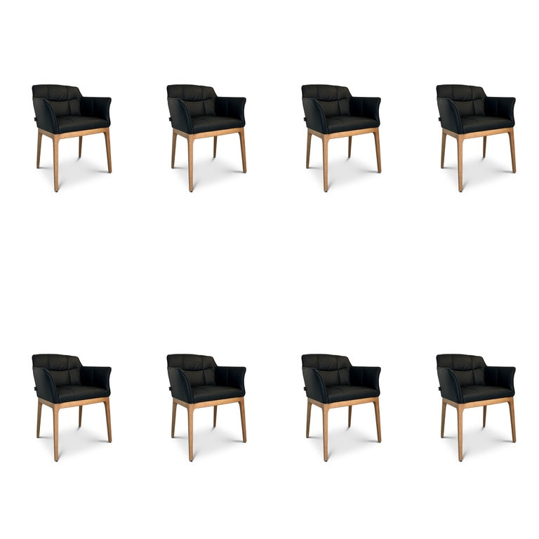 SIX Zeta Echtleder Esszimmerstuhl Armlehnenstuhl – Braun Eiche - Sets