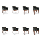 SIX Zeta Echtleder Esszimmerstuhl Armlehnenstuhl – Braun Nussbaum – 8er-Set