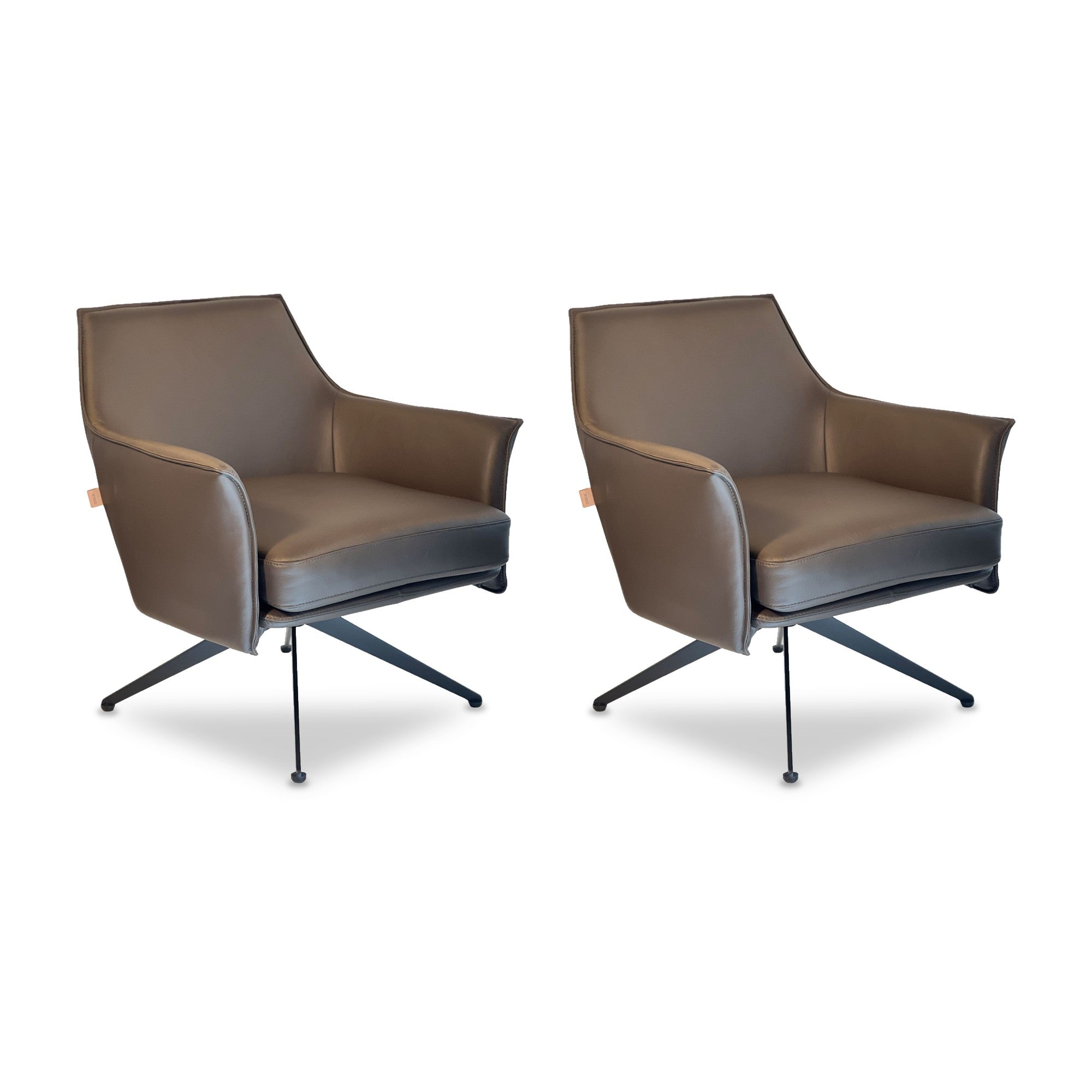 SIX Ledersessel Dreh-Club-Sessel Aurio Braun, Metall – 2er-Set