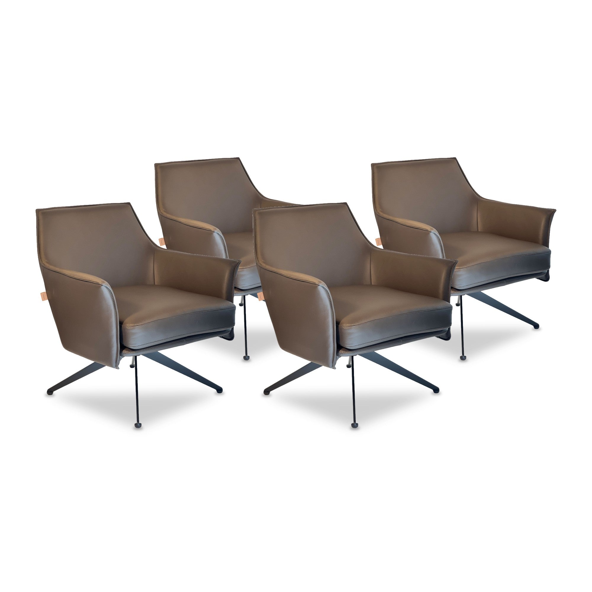 SIX Ledersessel Dreh-Club-Sessel Aurio Braun, Metall – 4er-Set