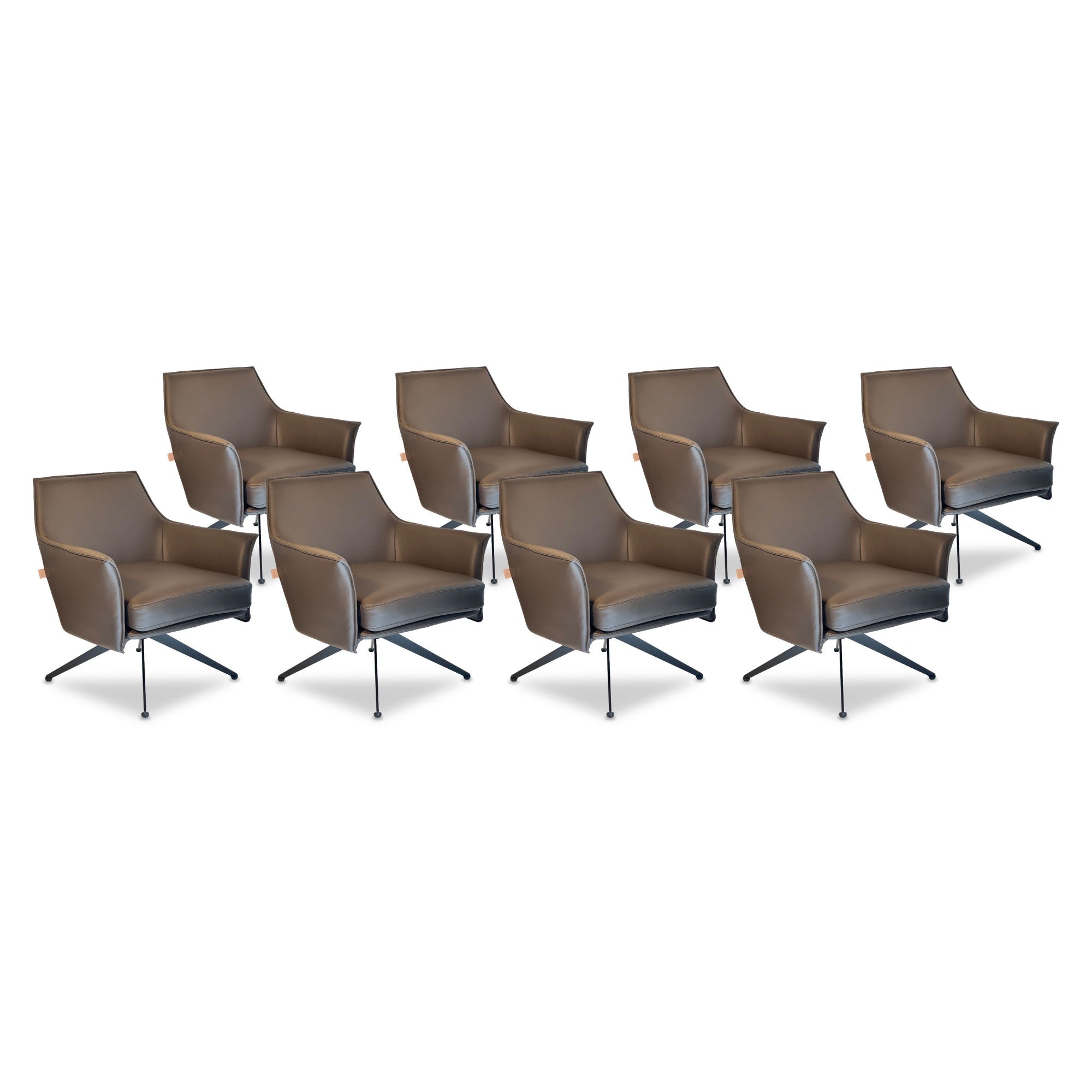 SIX Ledersessel Dreh-Club-Sessel Aurio Braun, Metall – 8er-Set