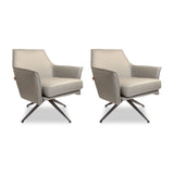 SIX Ledersessel Dreh-Club-Sessel Aurio Grau, Metall – 2er-Set