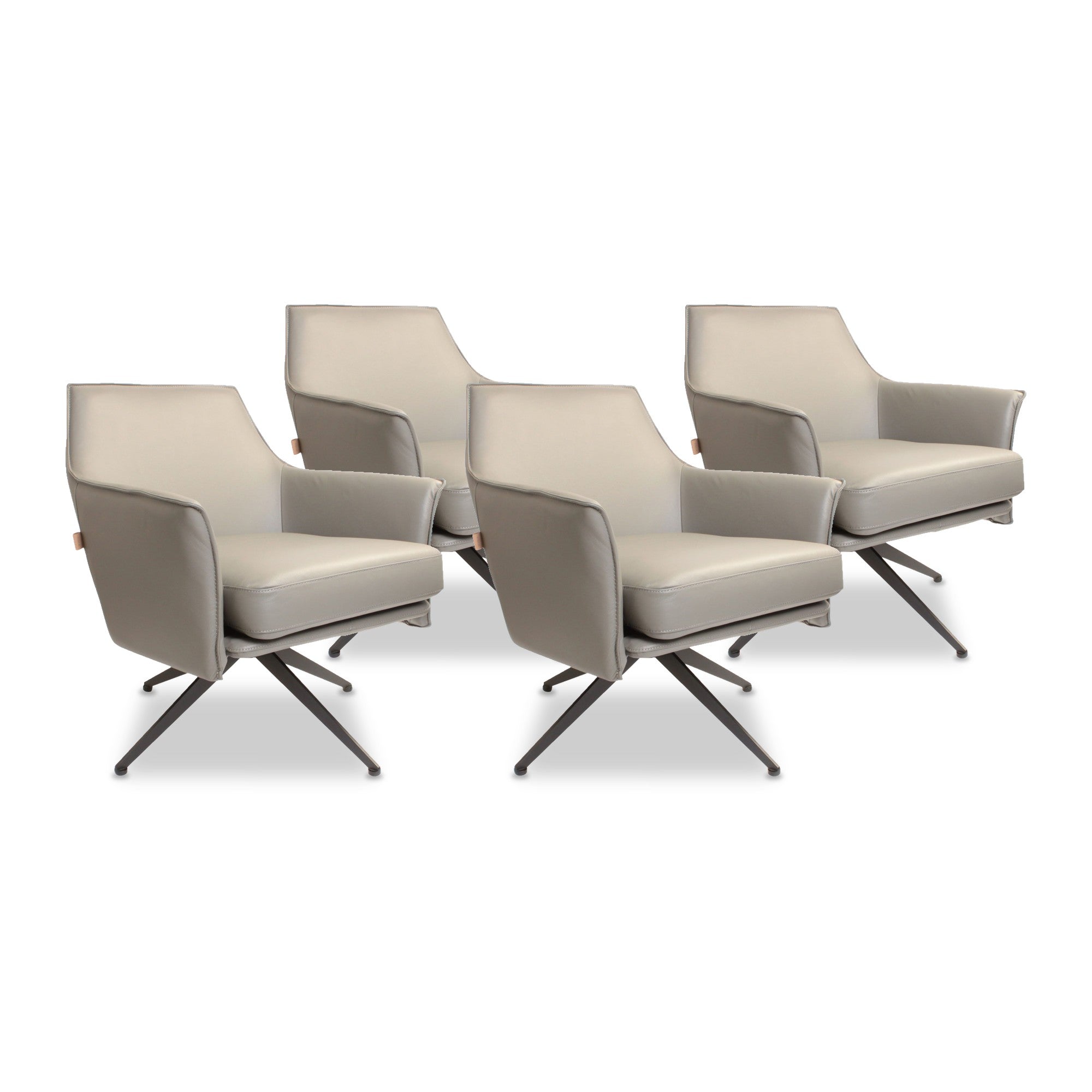 SIX Ledersessel Dreh-Club-Sessel Aurio Grau, Metall – 4er-Set
