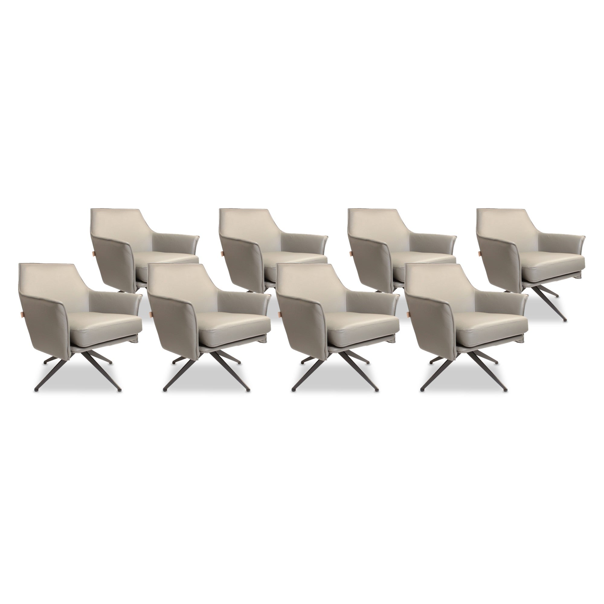 SIX Ledersessel Dreh-Club-Sessel Aurio Grau, Metall – 8er-Set