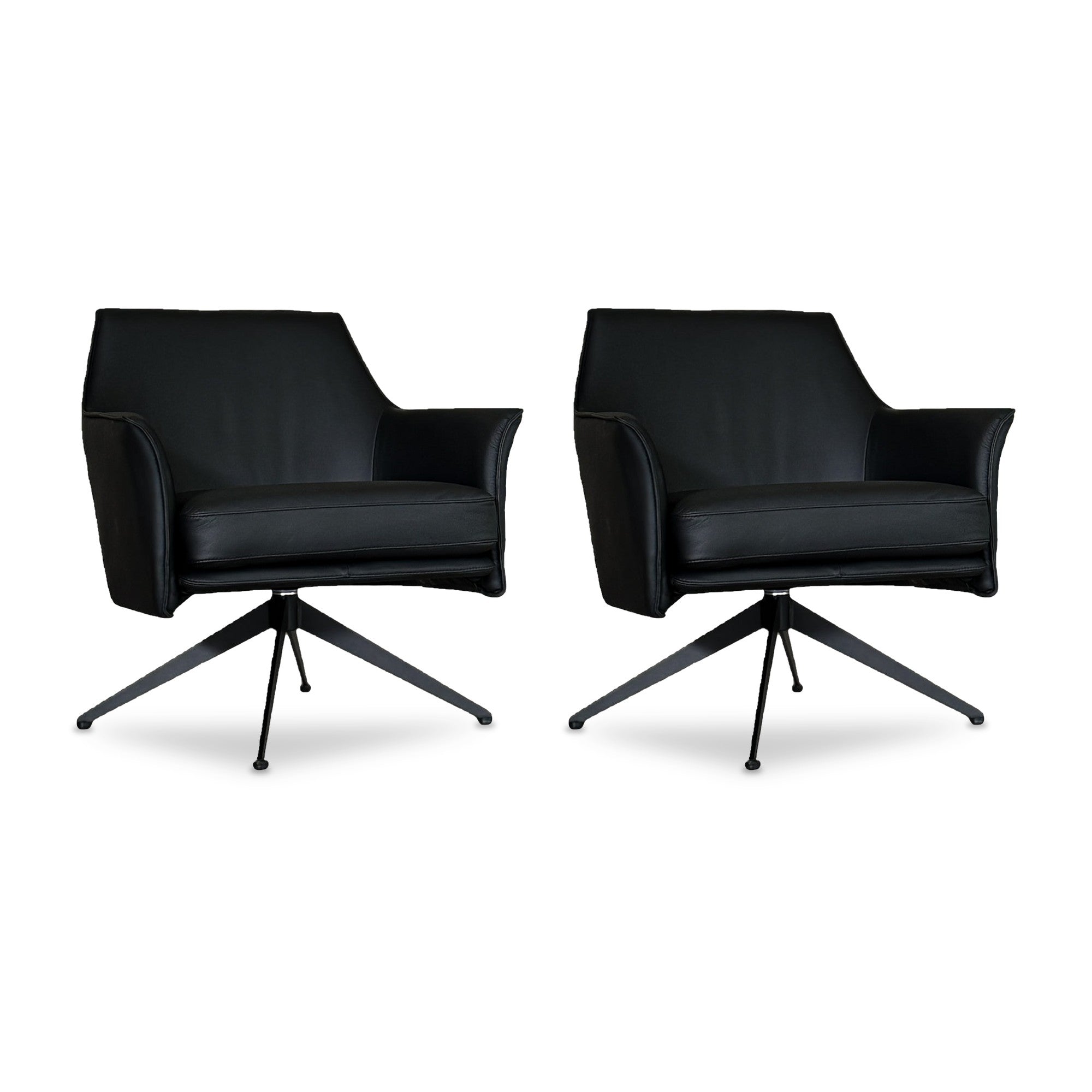 SIX Ledersessel Dreh-Club-Sessel Aurio Schwarz, Metall – 2er-Set