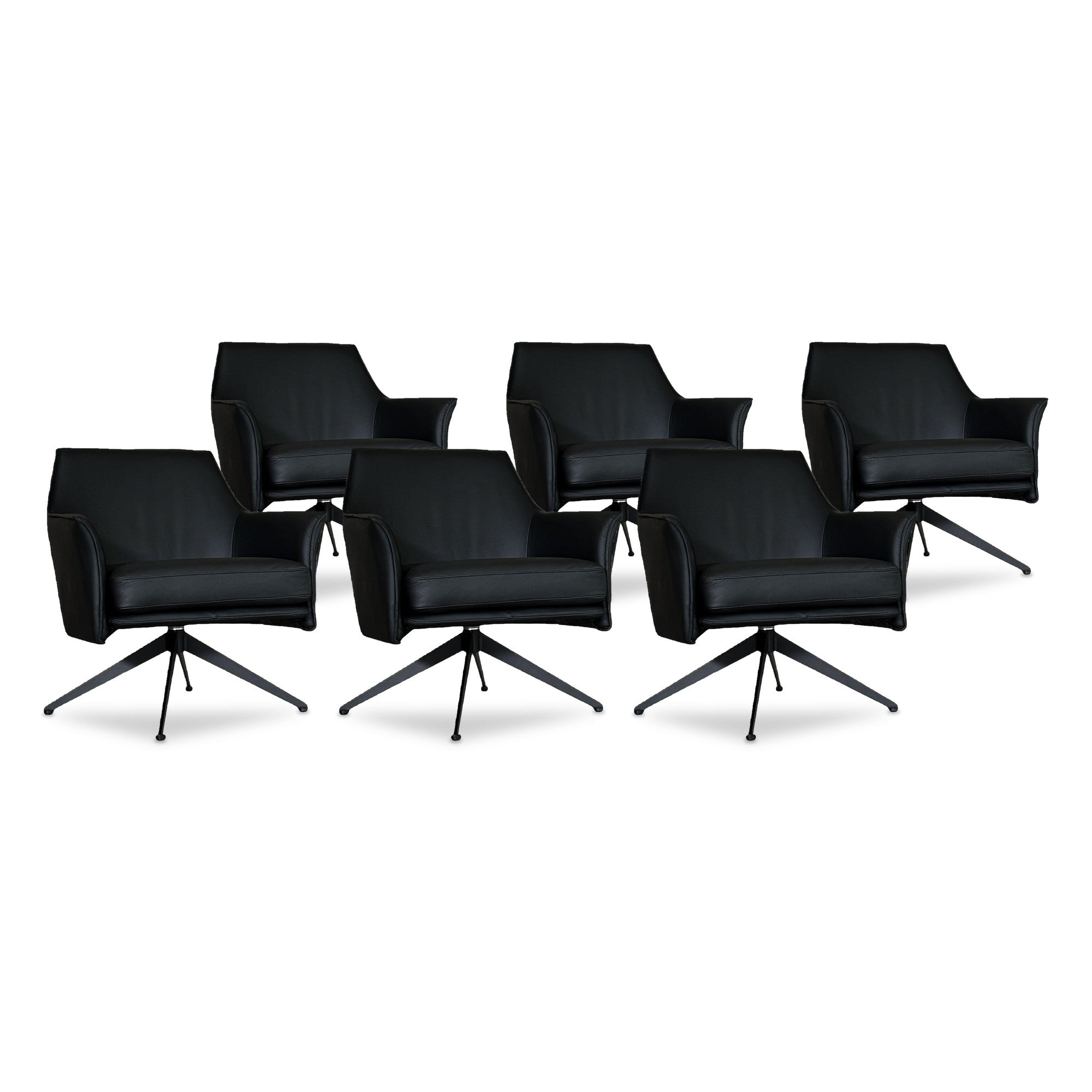 SIX Ledersessel Dreh-Club-Sessel Aurio Schwarz, Metall – 6er-Set