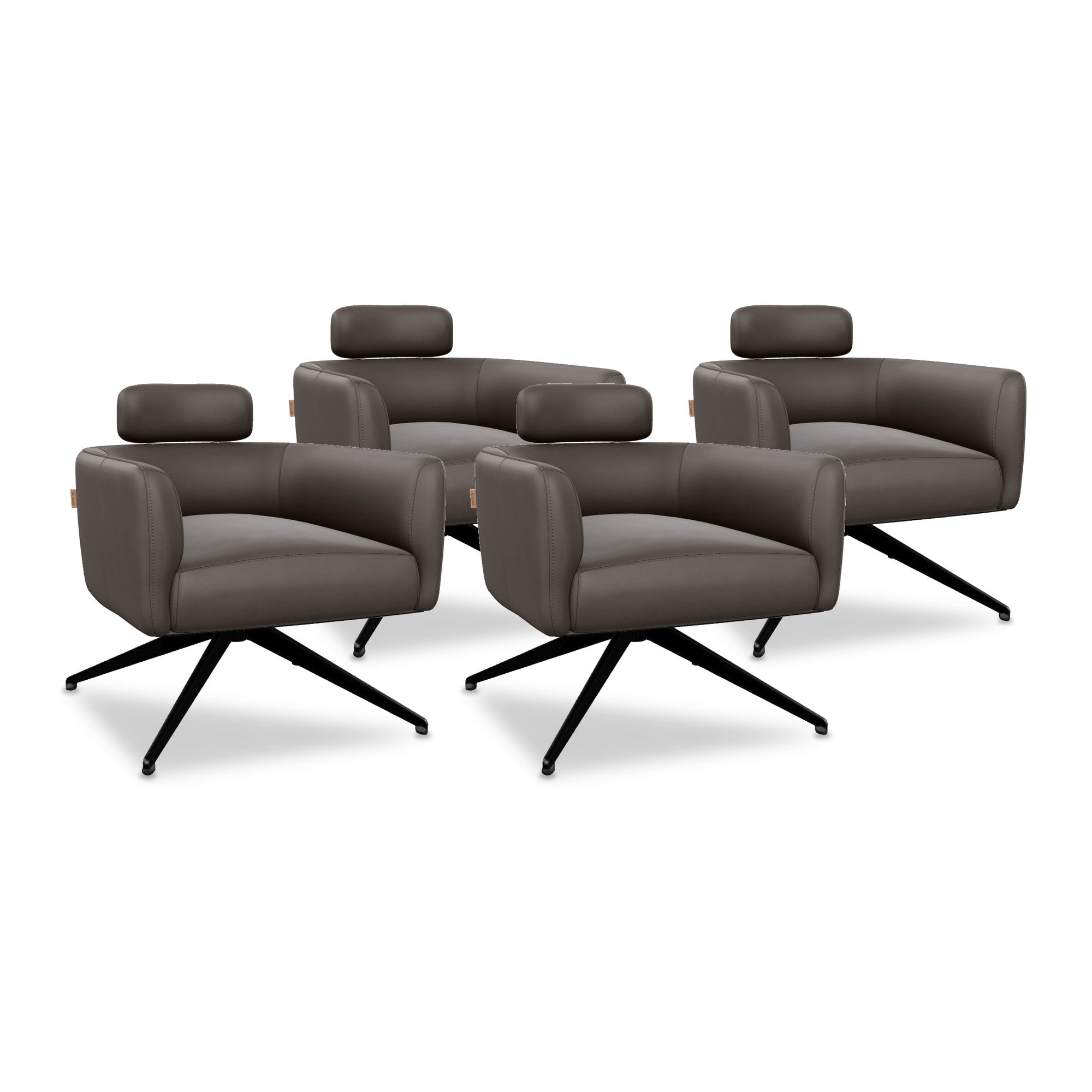 SIX Ledersessel Elito Braun, Metall – 4er-Set