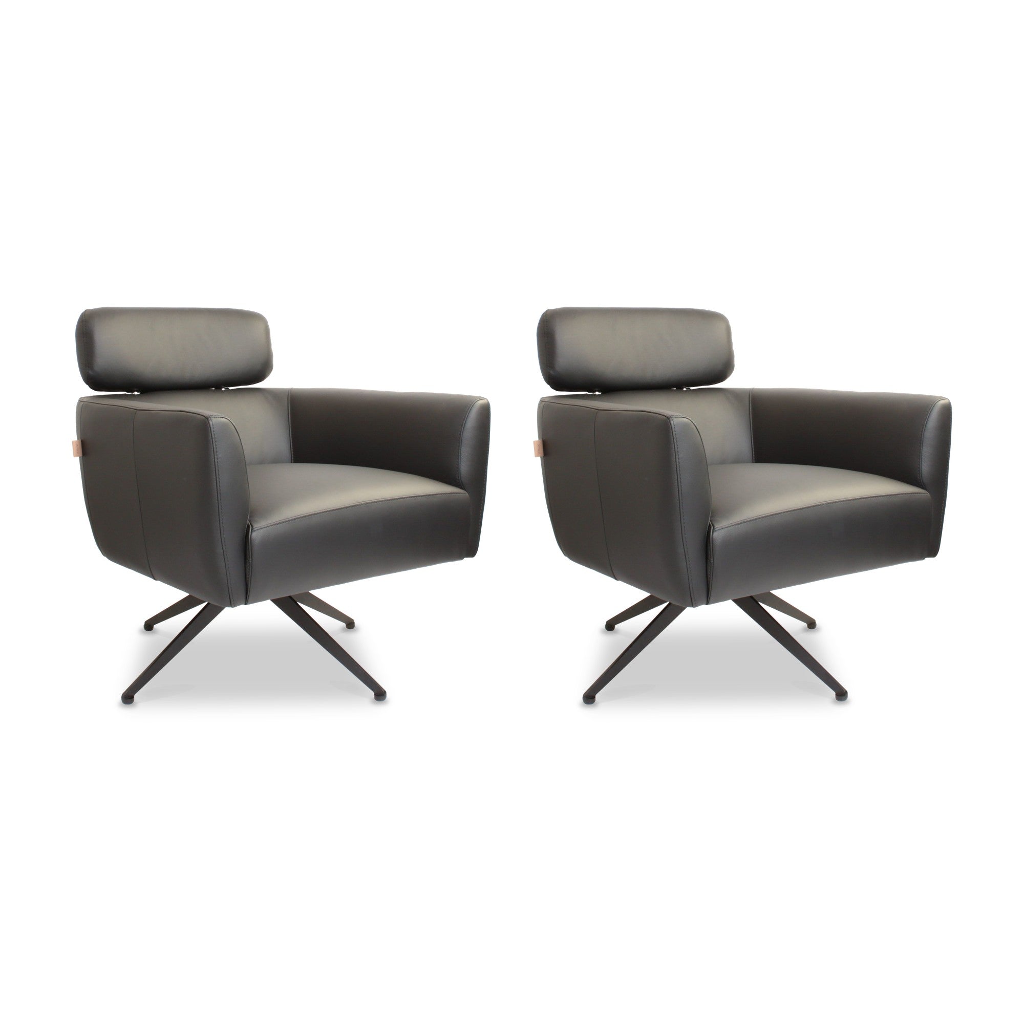 SIX Ledersessel Elito Schwarz, Metall – 2er-Set
