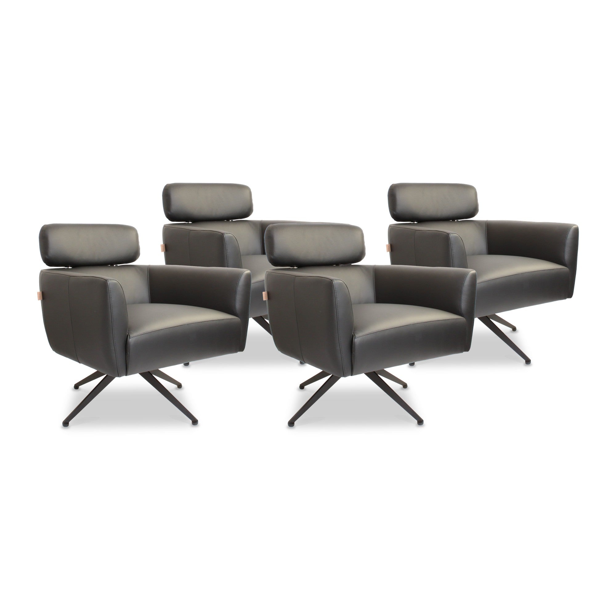 SIX Ledersessel Elito Schwarz, Metall – 4er-Set