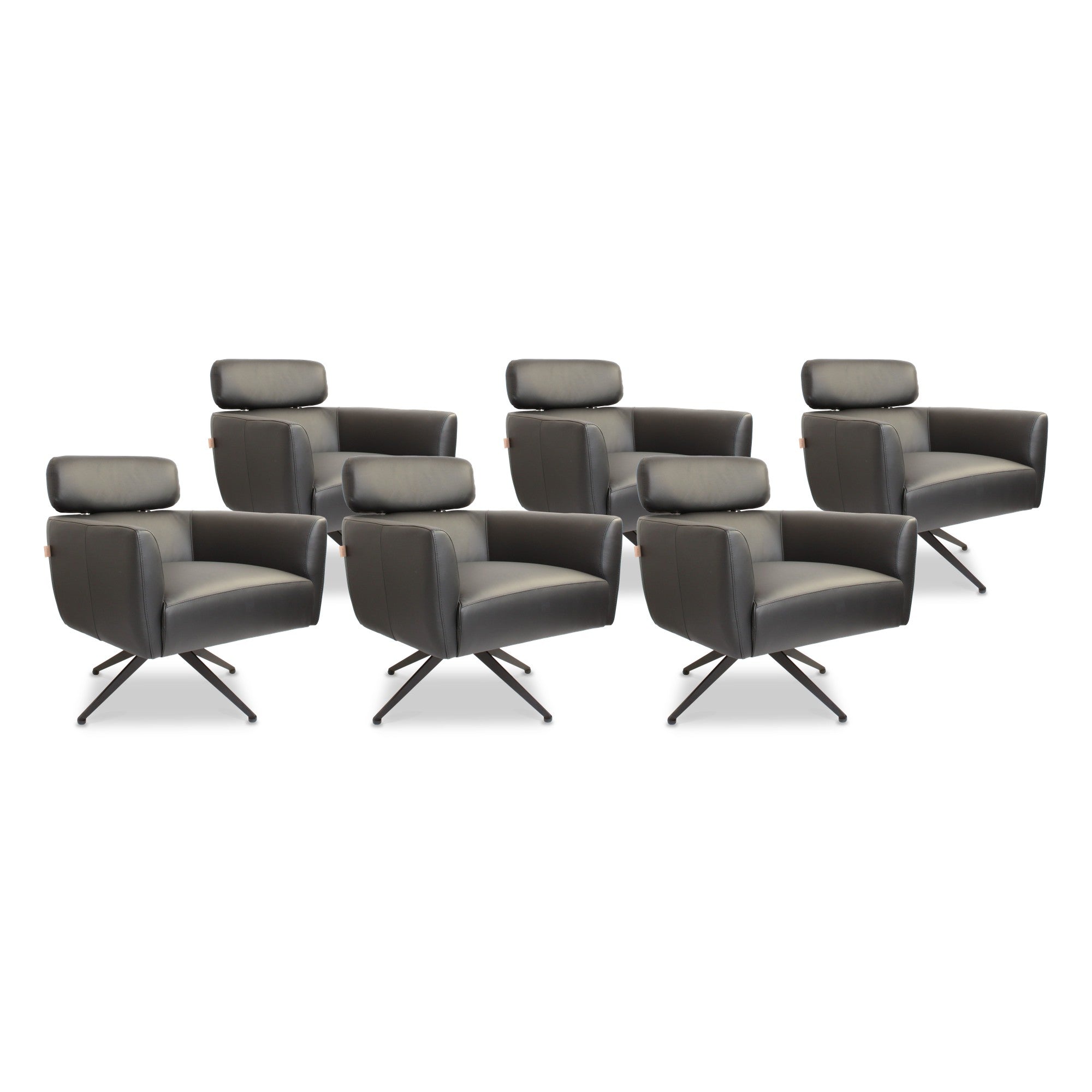 SIX Ledersessel Elito Schwarz, Metall – 6er-Set