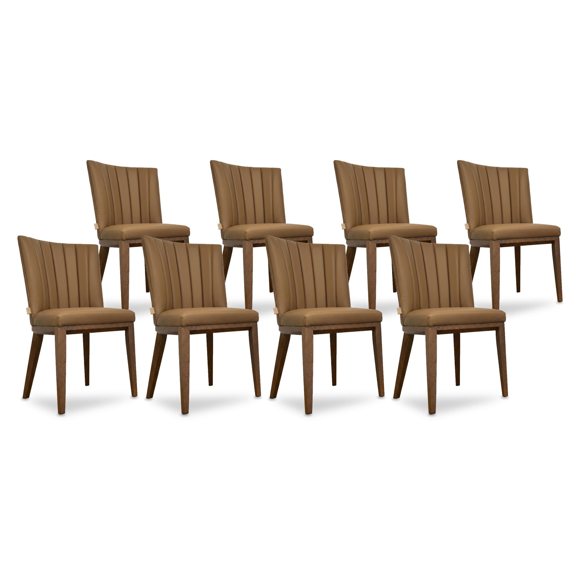 SIX Lederstuhl Fenci Hellbraun, Nussbaum – 8er-Set